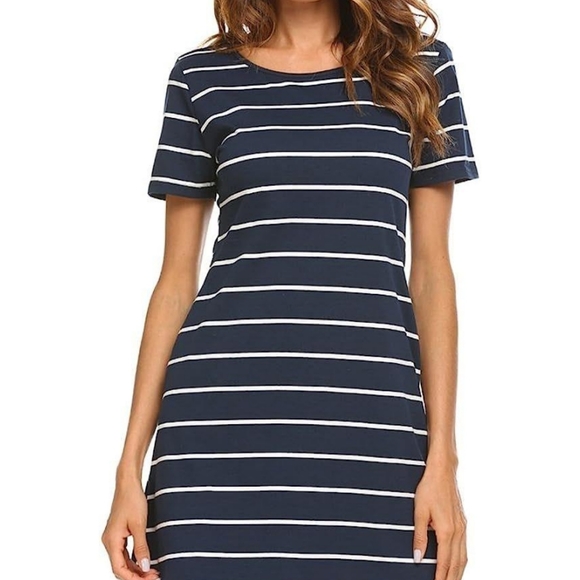 NWT!! 💖FEAGER 💖 POPULAR NAVY BLUE STRIPED CRISS-CROSS T-SHIRT DRESS 🔥 - Picture 12 of 12
